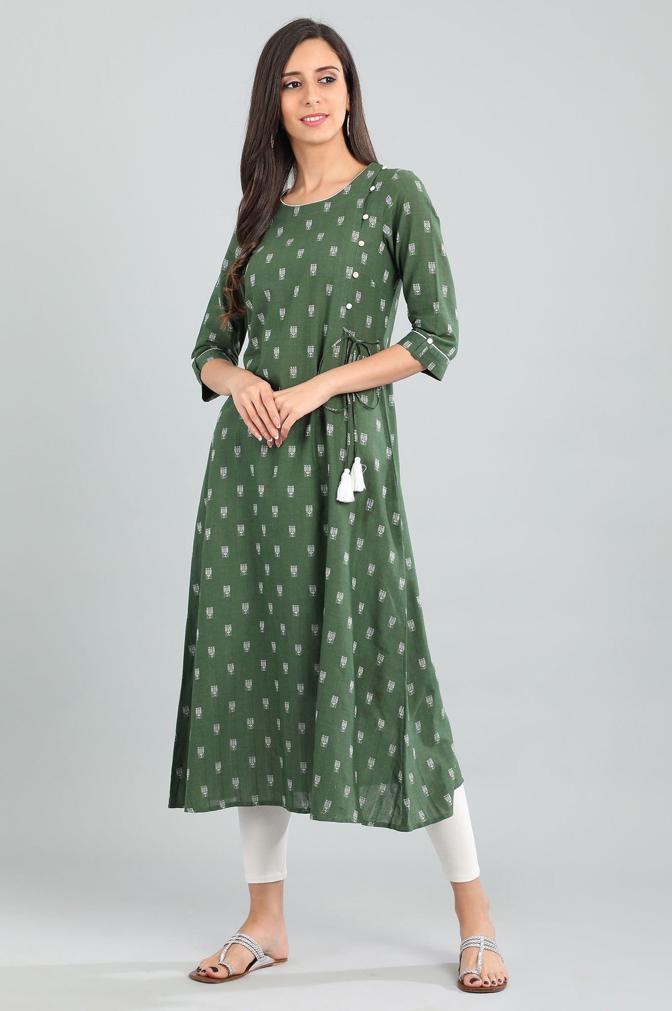 Green Round Neck Yarn-dyed kurta