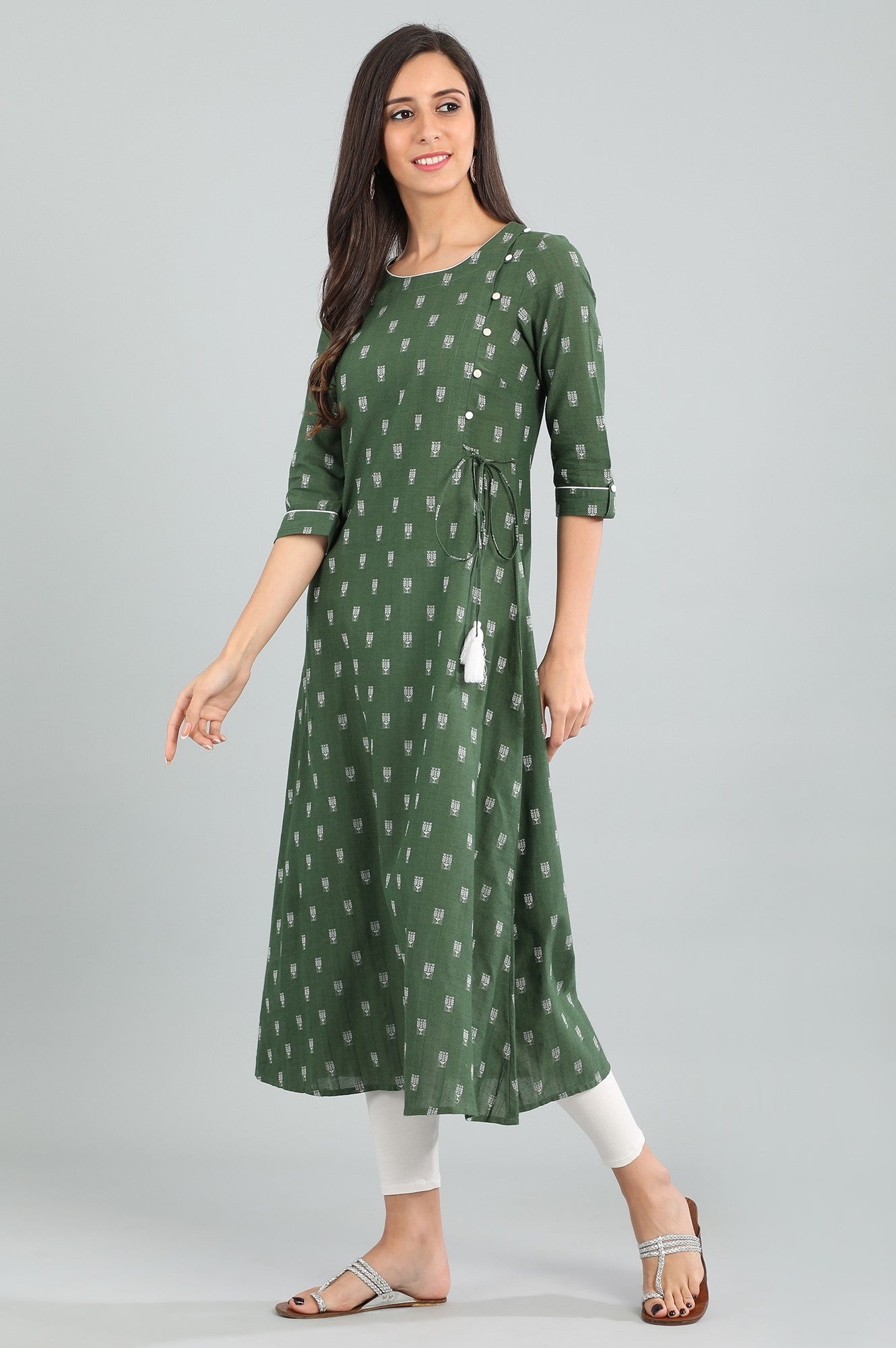 Green Round Neck Yarn-dyed kurta