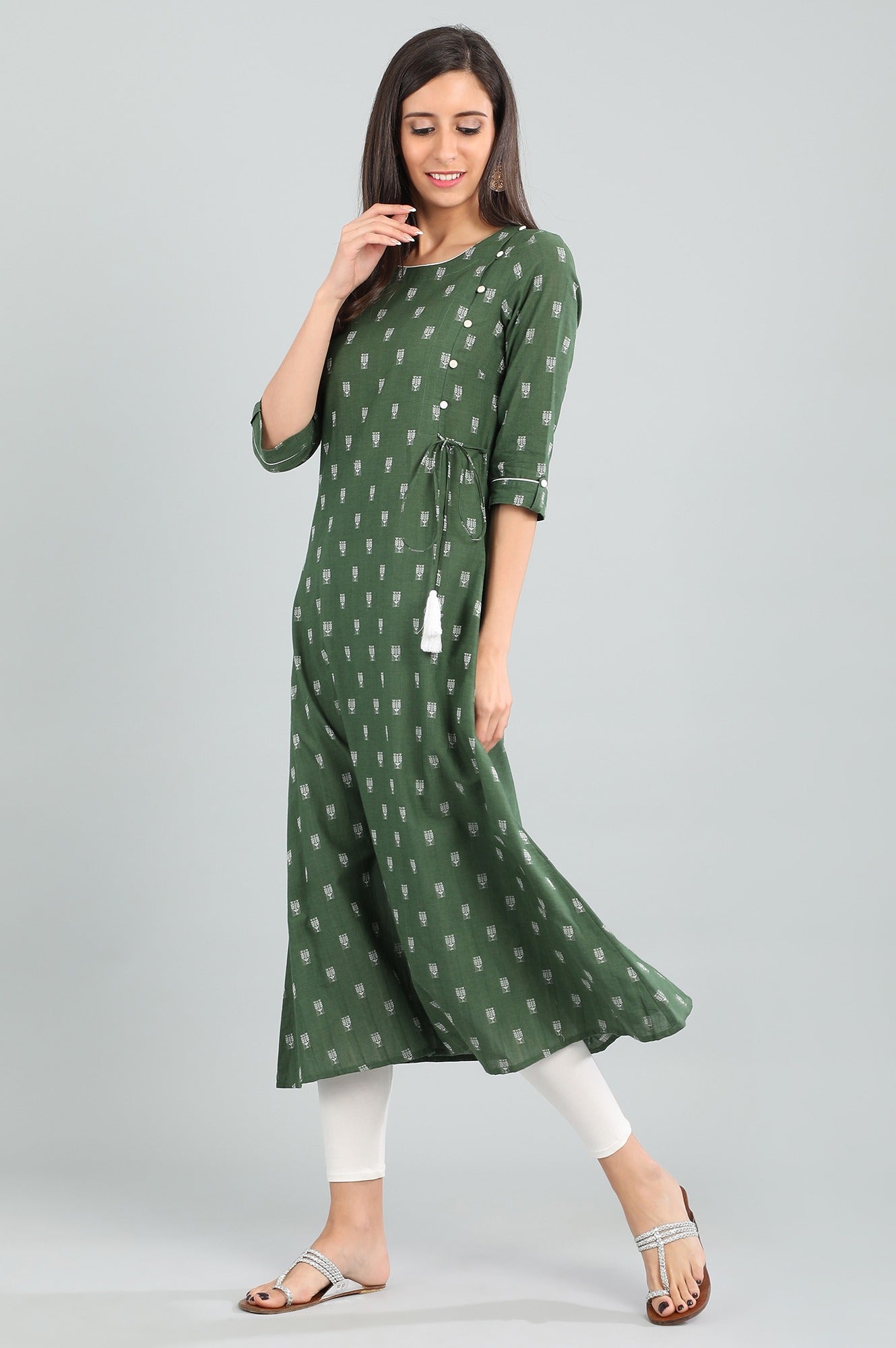 Green Round Neck Yarn-dyed kurta