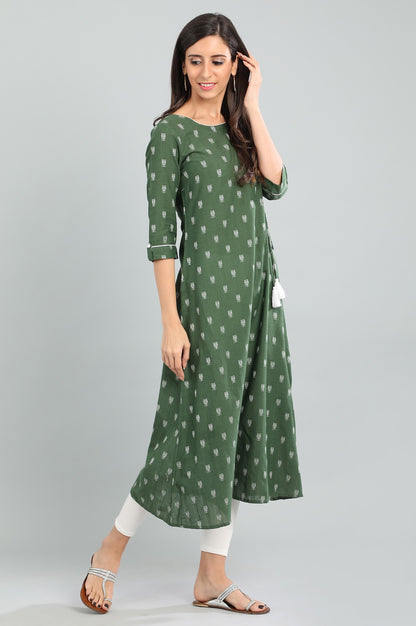 Green Round Neck Yarn-dyed kurta