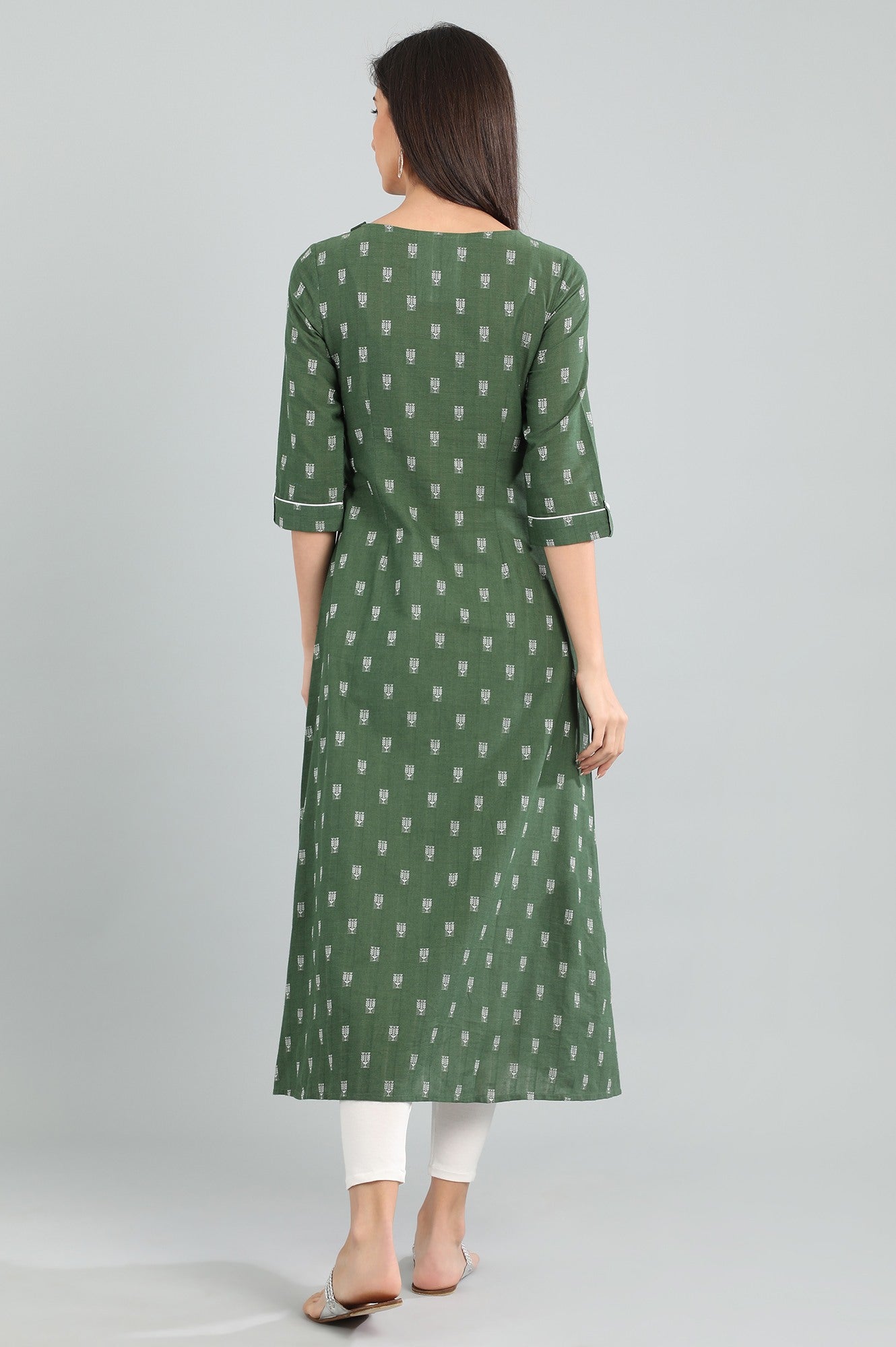 Green Round Neck Yarn-dyed kurta