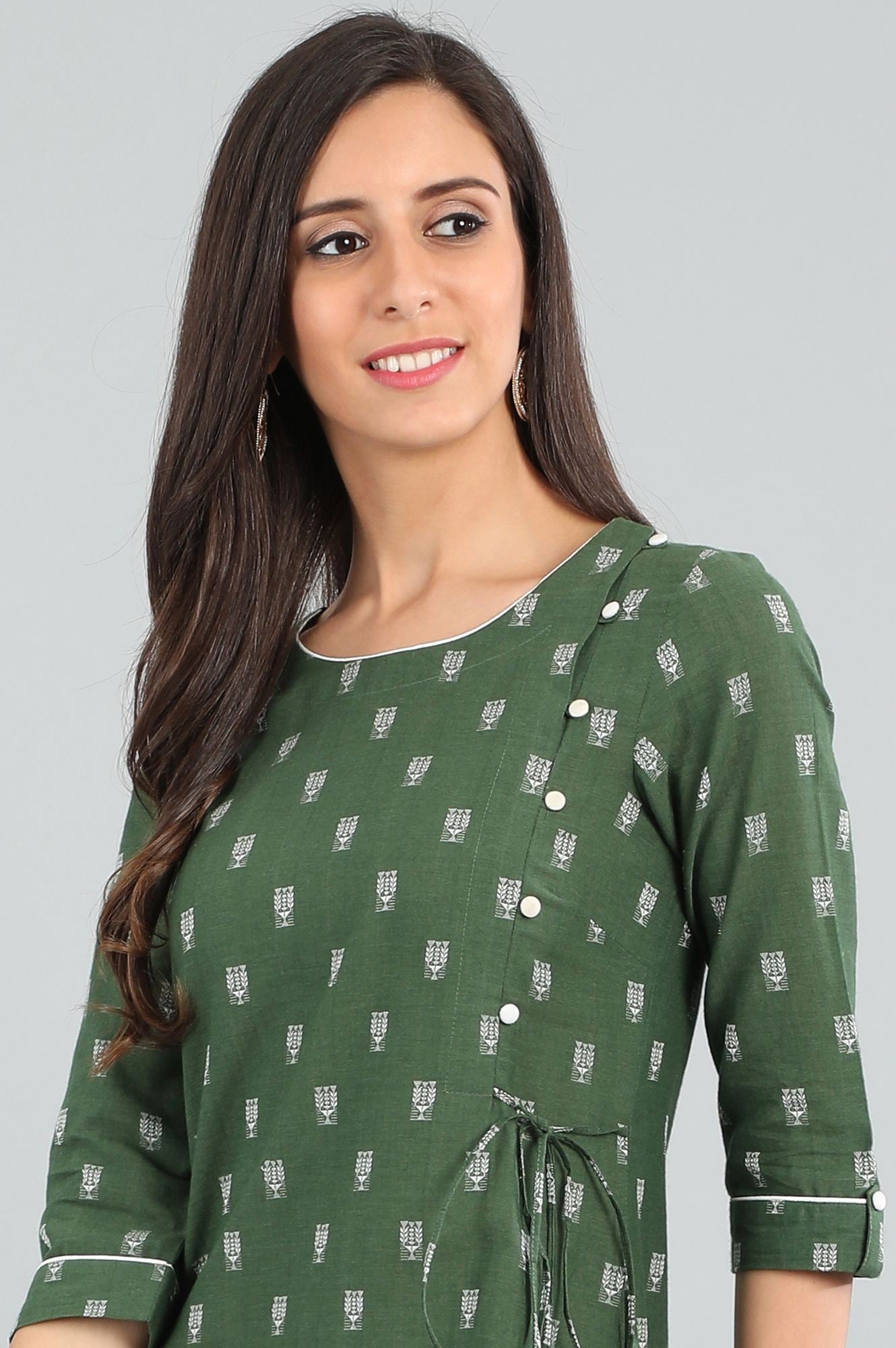 Green Round Neck Yarn-dyed kurta