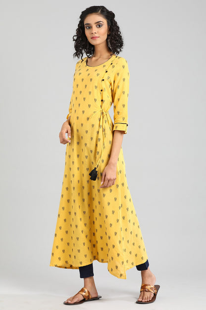 Yellow Round Neck Yarn-dyed kurta