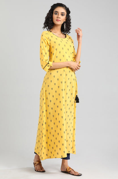 Yellow Round Neck Yarn-dyed kurta