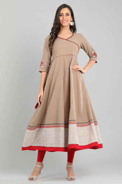 Brown V-Neck Yarn-dyed kurta