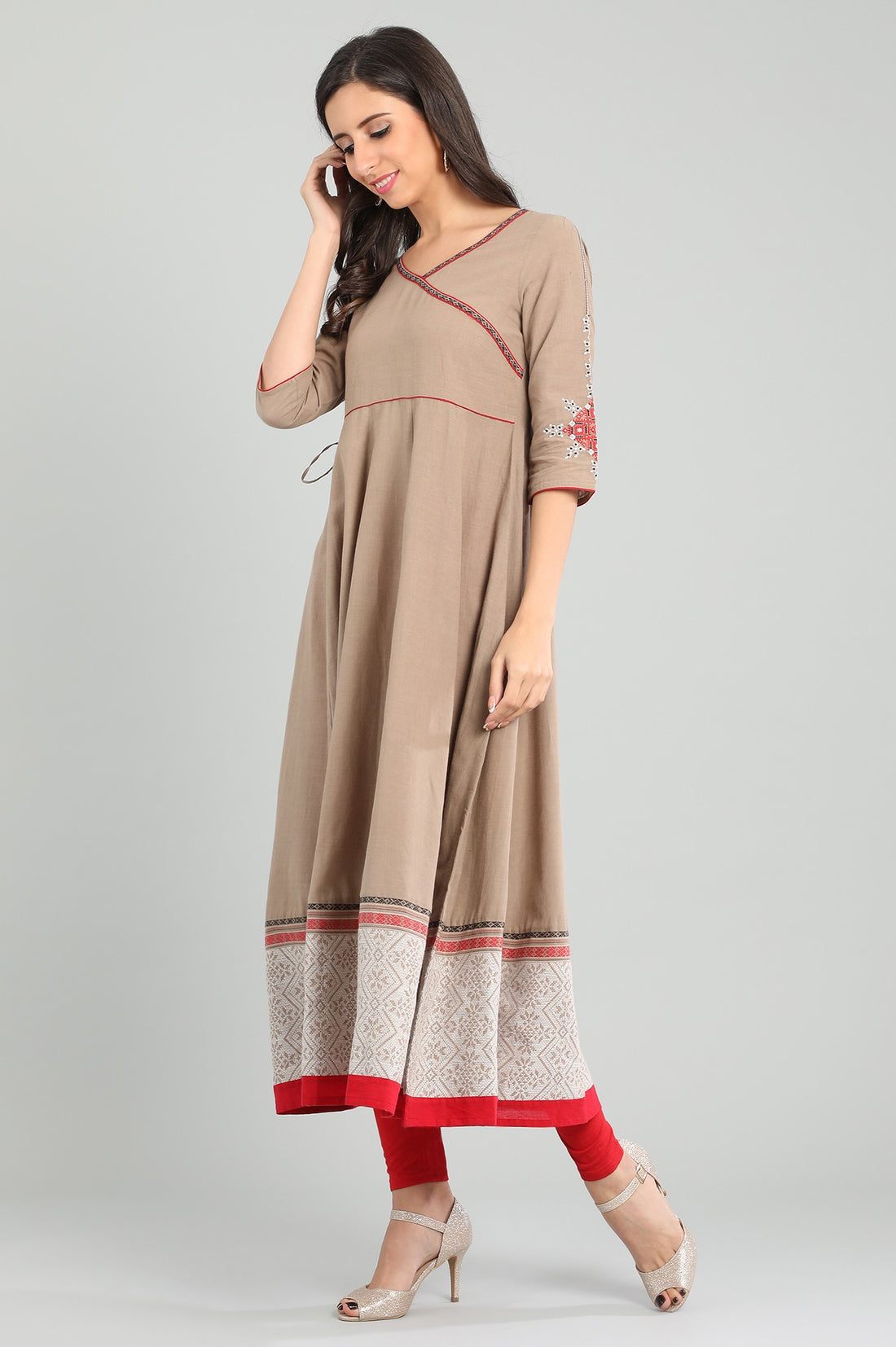 Brown V-Neck Yarn-dyed kurta