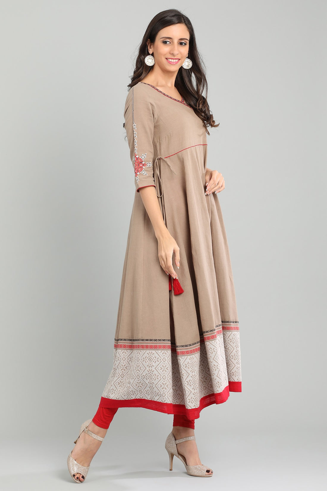Brown V-Neck Yarn-dyed kurta
