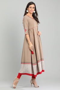 Brown V-Neck Yarn-dyed kurta