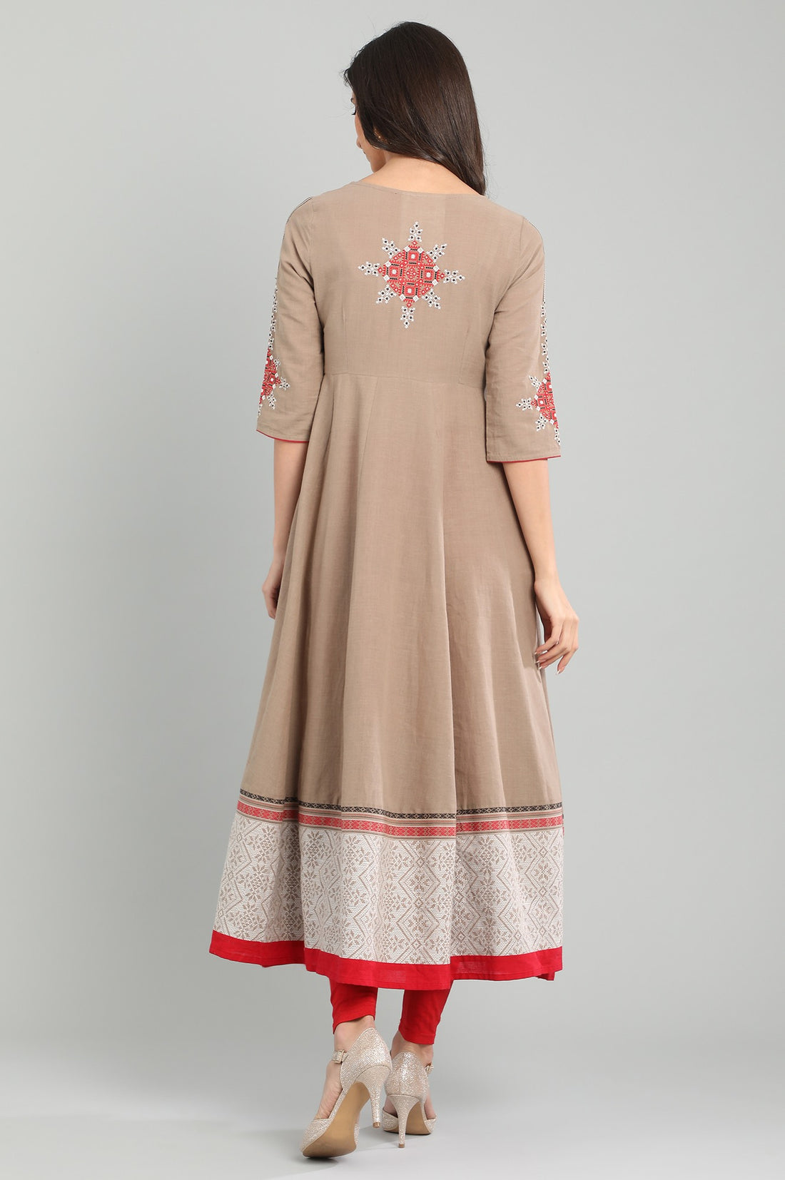 Brown V-Neck Yarn-dyed kurta