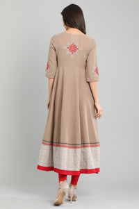 Brown V-Neck Yarn-dyed kurta