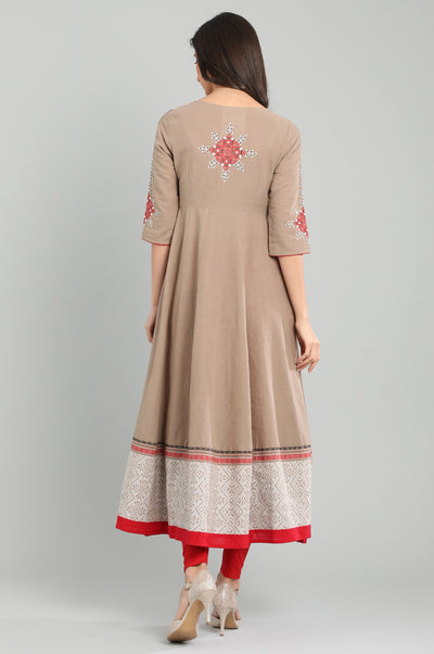 Brown V-Neck Yarn-dyed kurta
