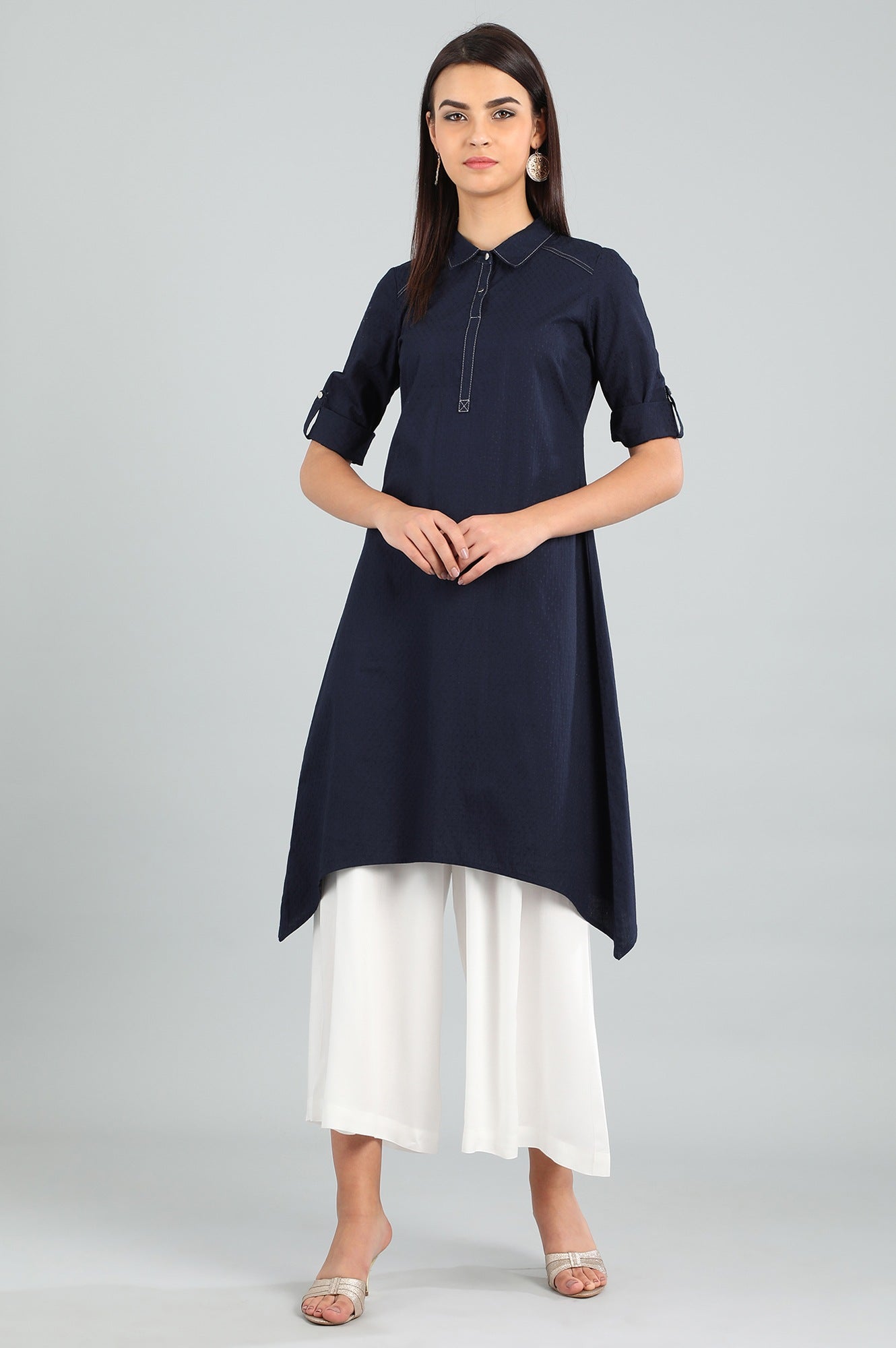 Blue Shirt Collar Yarn-dyed kurta