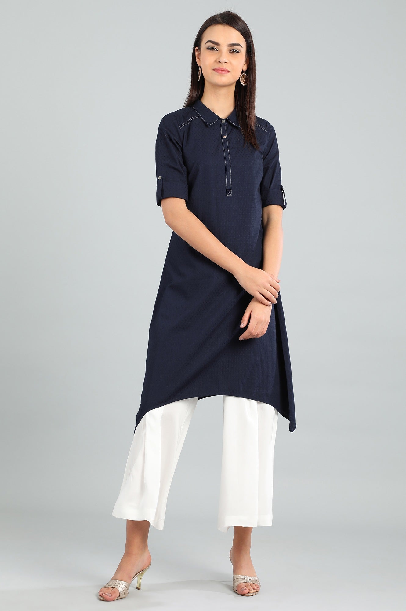 Blue Shirt Collar Yarn-dyed kurta