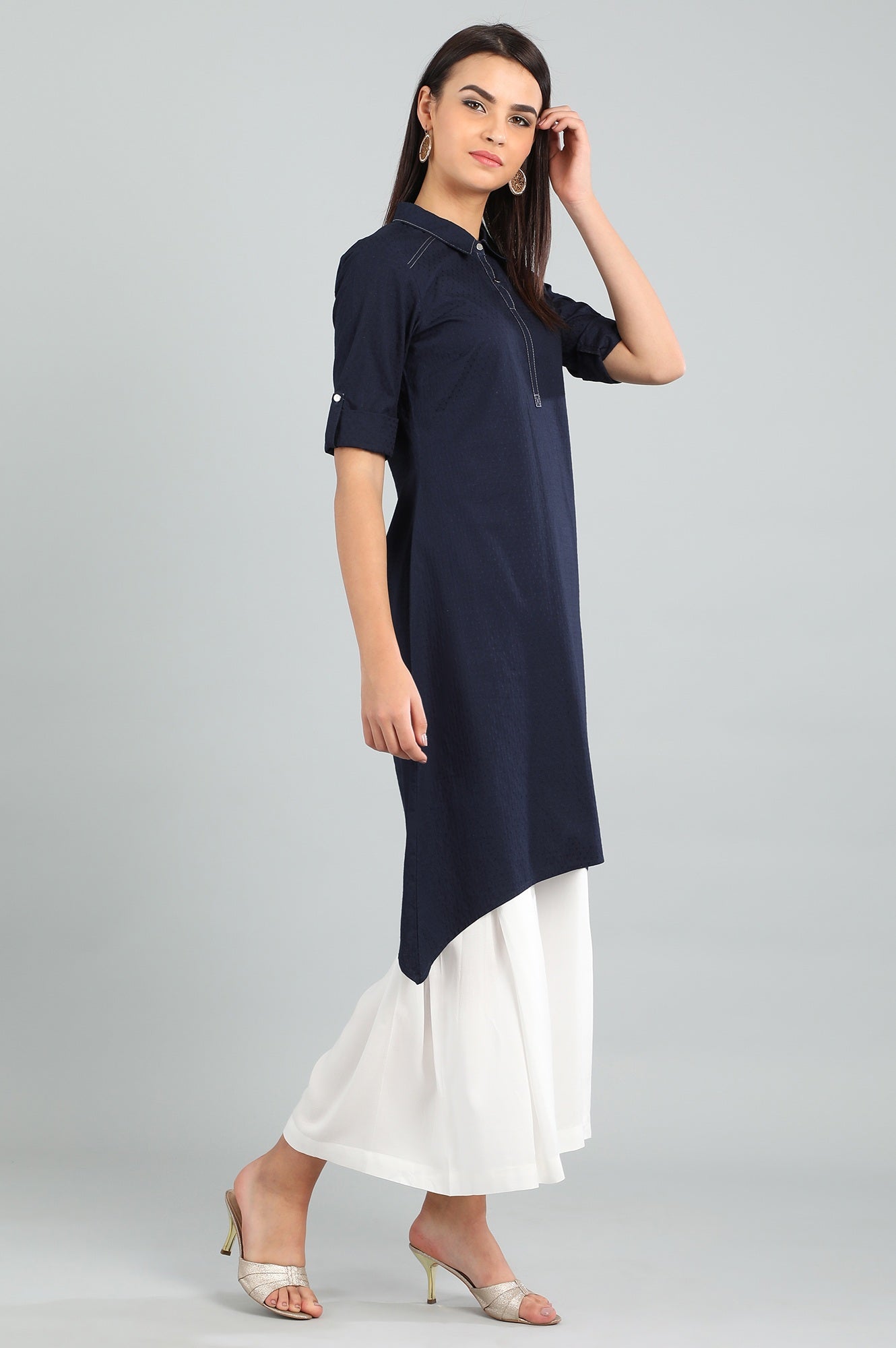 Blue Shirt Collar Yarn-dyed kurta