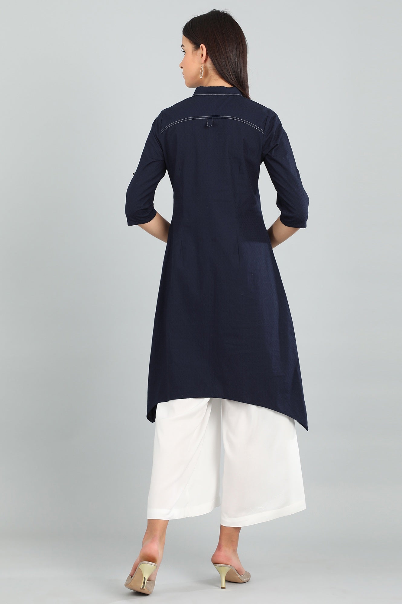 Blue Shirt Collar Yarn-dyed kurta