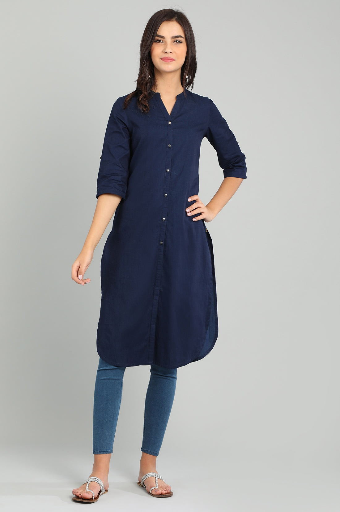 Blue Band Collar Yarn-dyed kurta