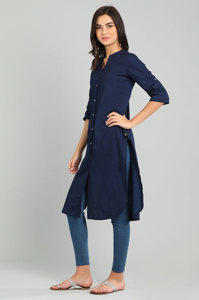 Blue Band Collar Yarn-dyed kurta