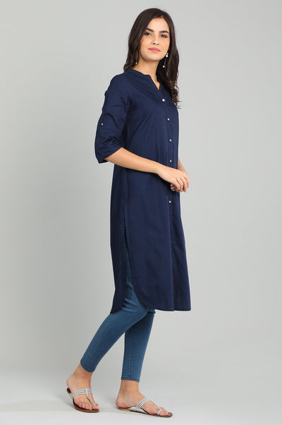 Blue Band Collar Yarn-dyed kurta