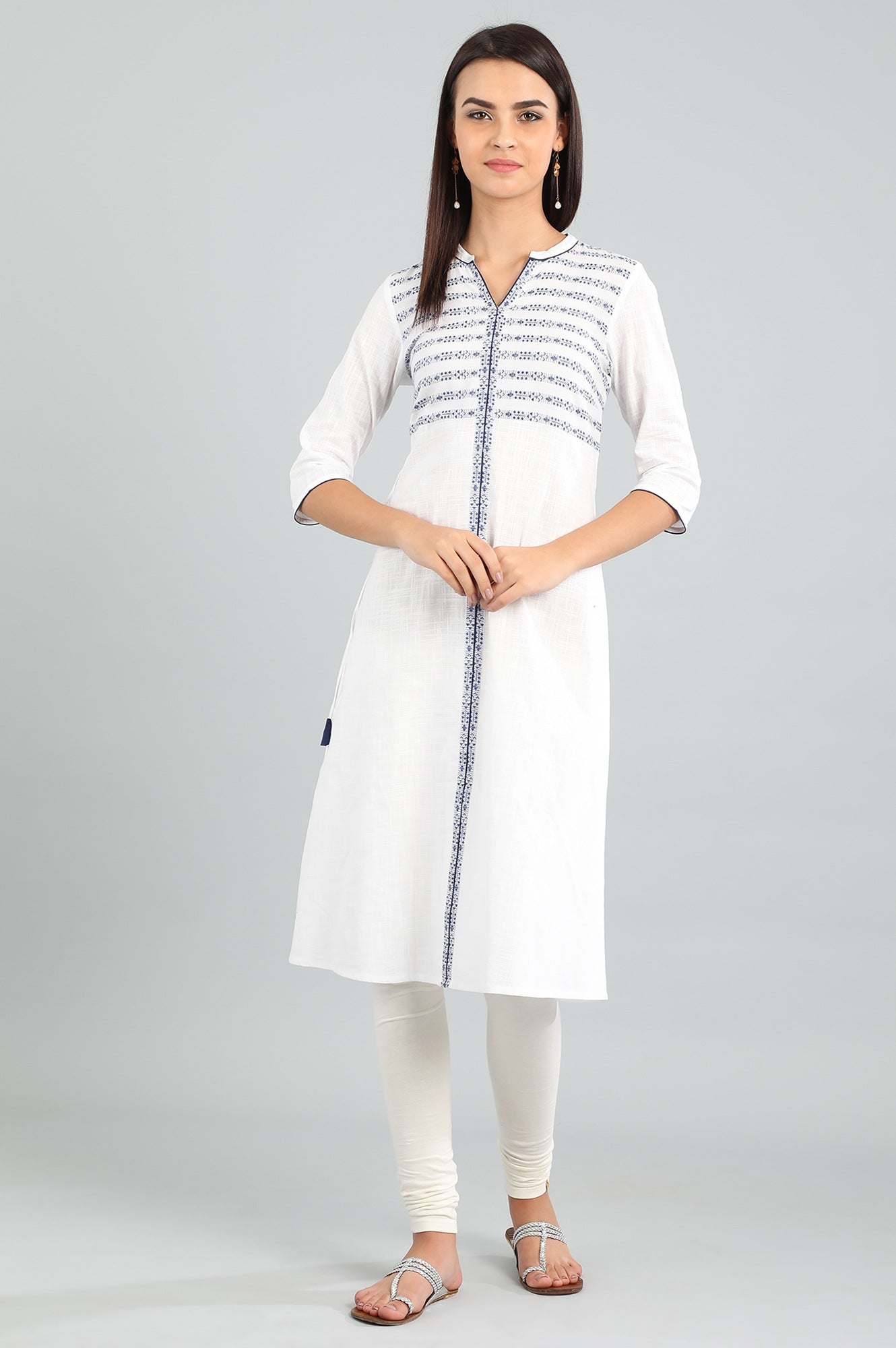 White Band Collar Yarn-dyed kurta