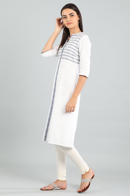 White Band Collar Yarn-dyed kurta