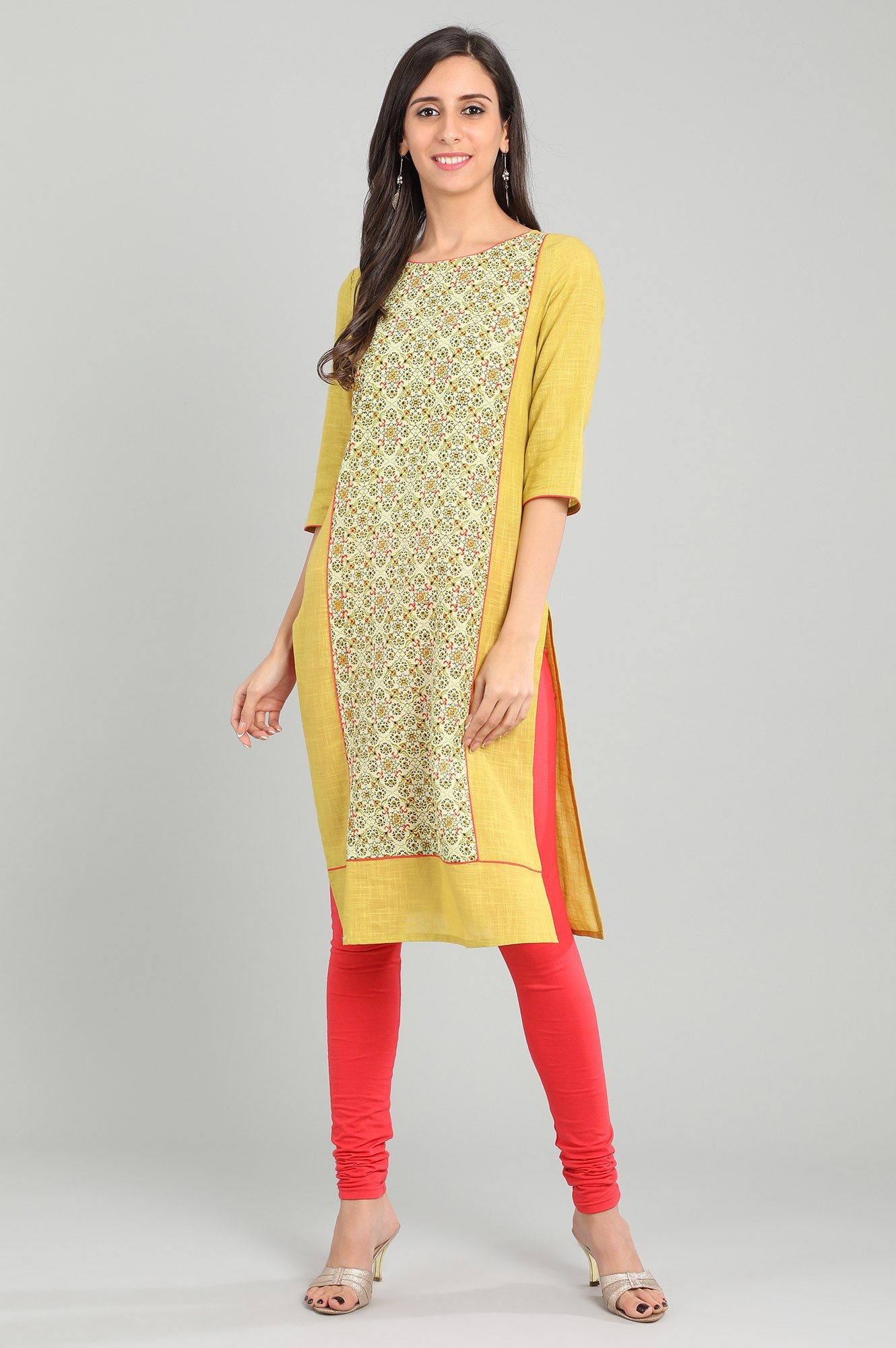 Green Round Neck Printed kurta