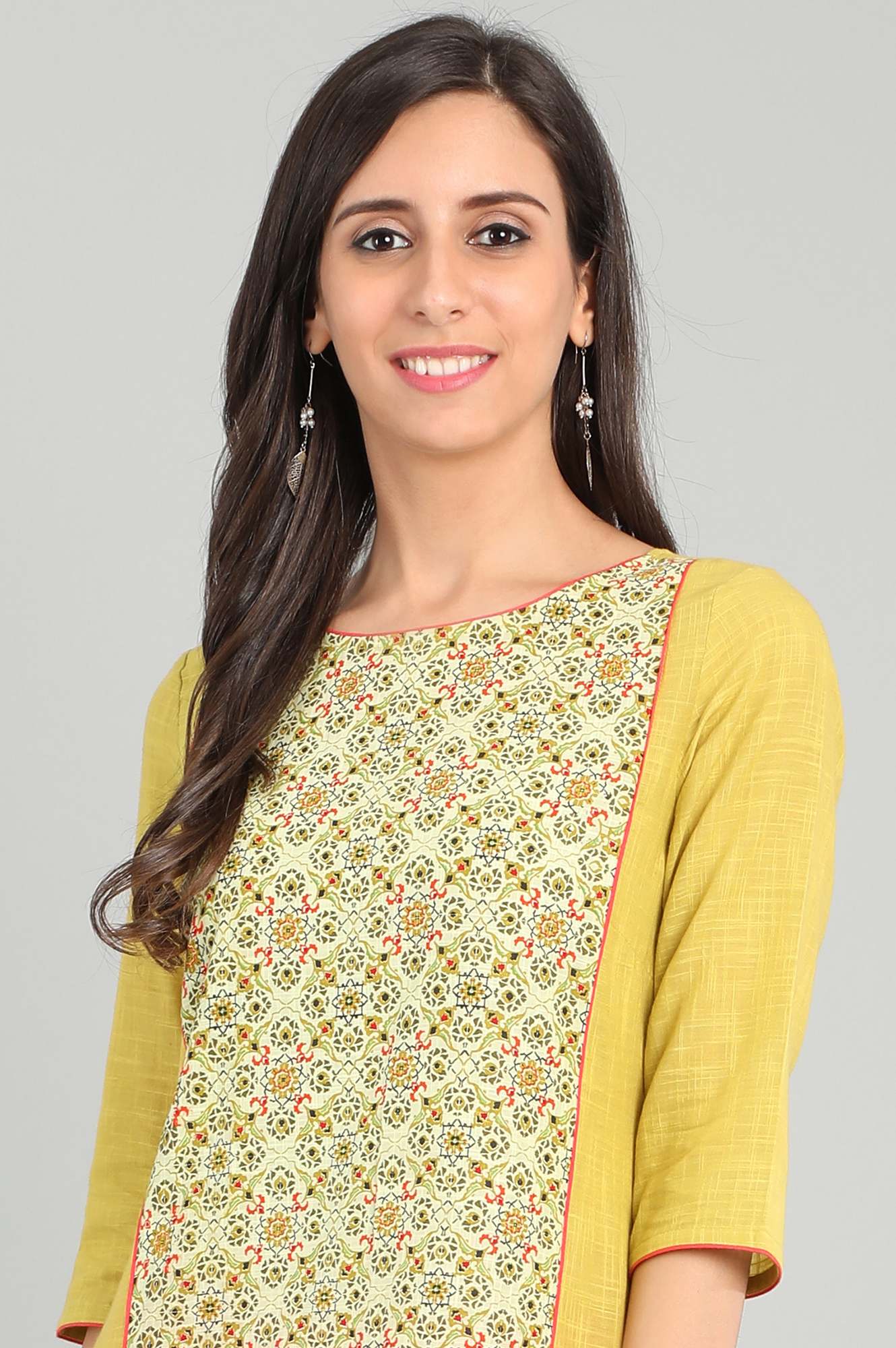 Green Round Neck Printed kurta