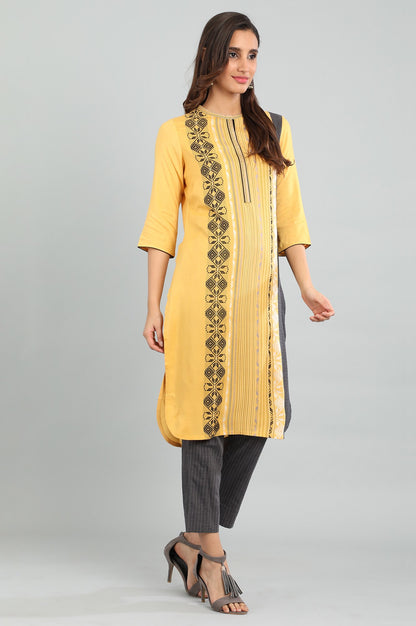 Yellow Band Collar Yarn-dyed kurta