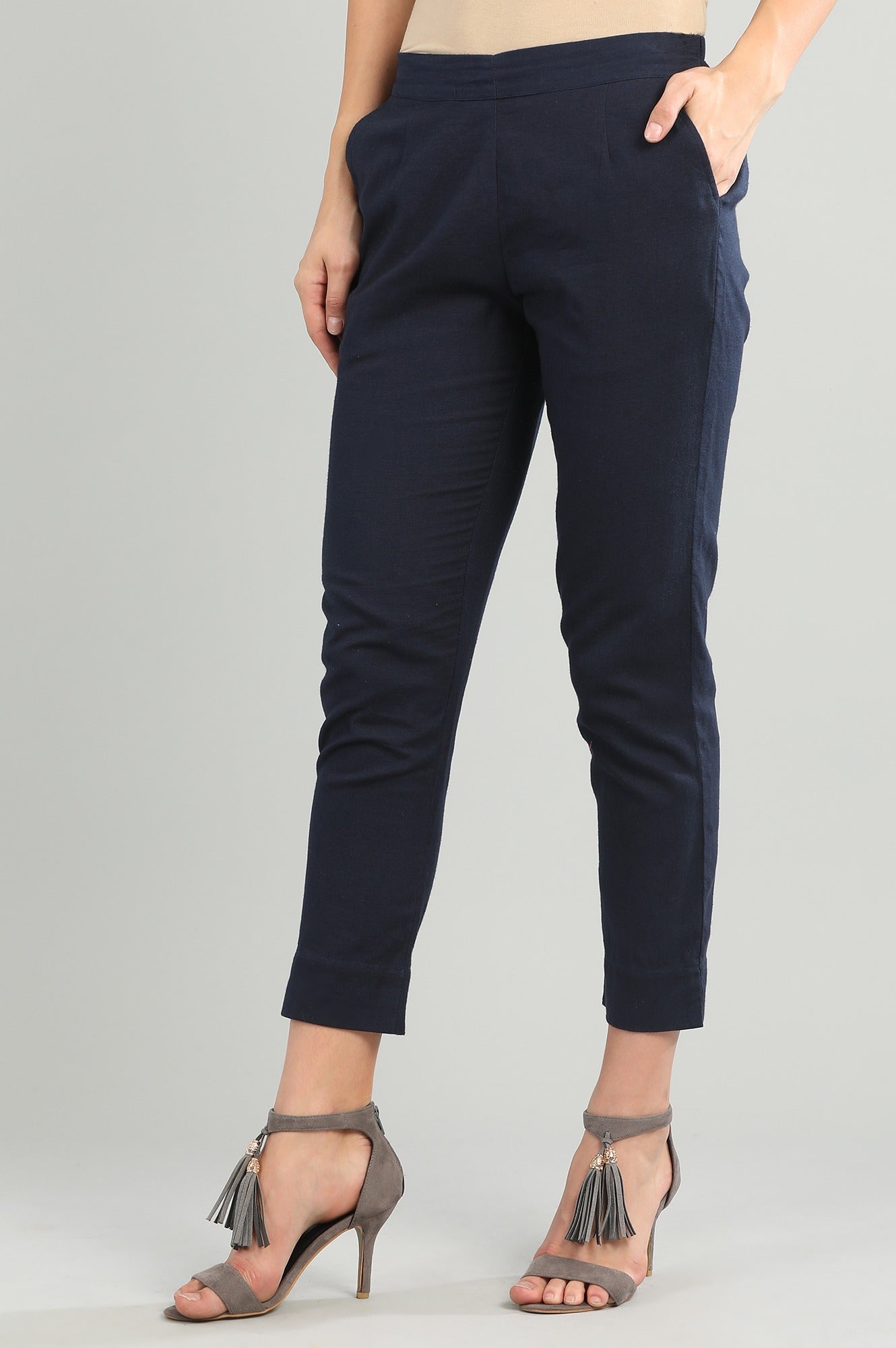 Blue Solid Trousers