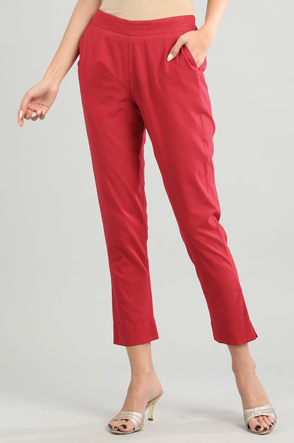 Red Solid Trousers