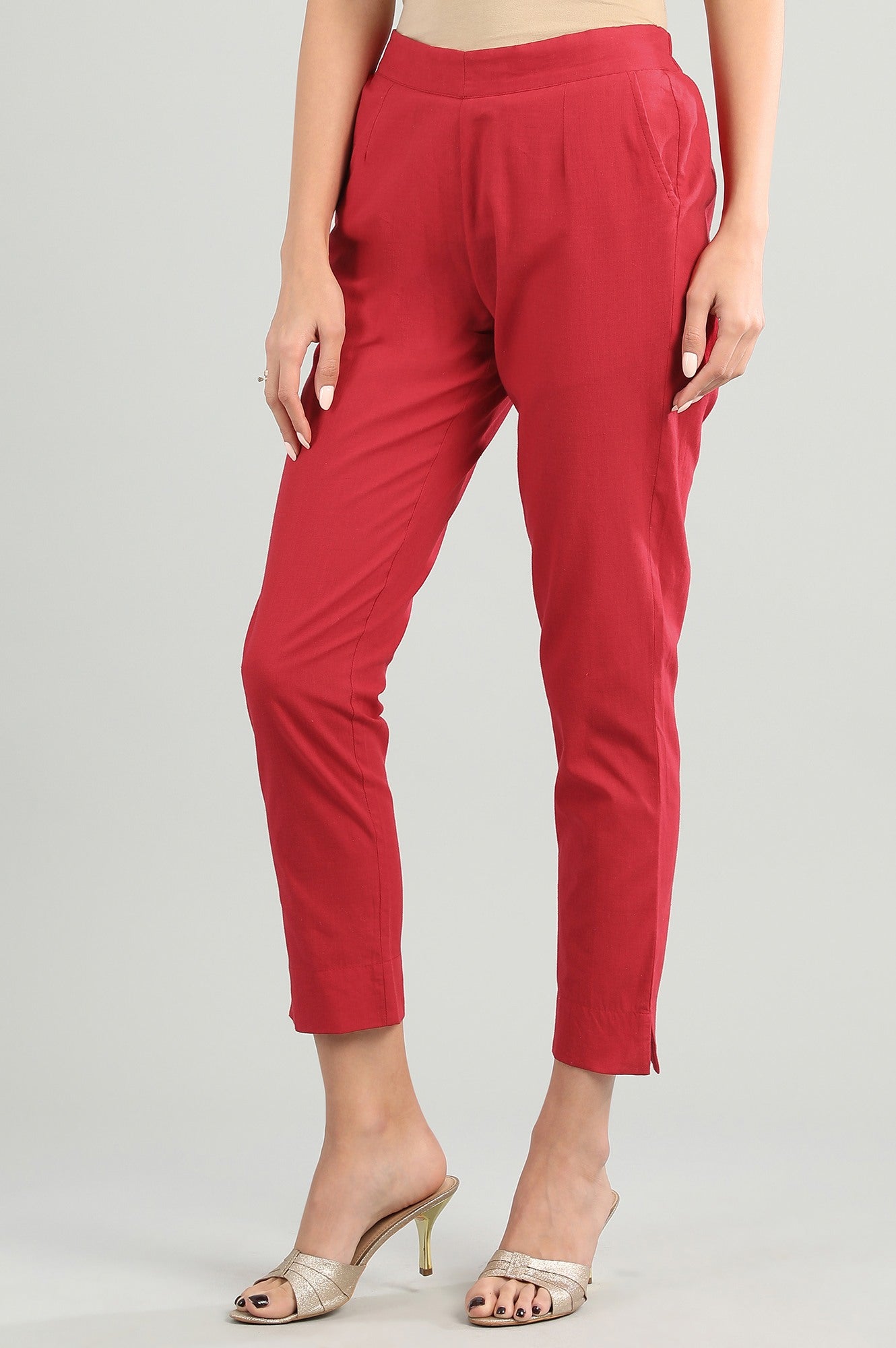 Red Solid Trousers