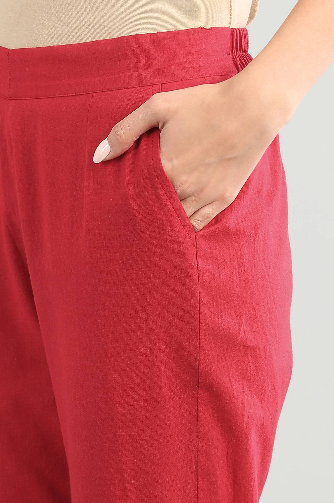 Red Solid Trousers