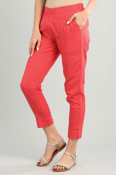 Red Solid Trousers