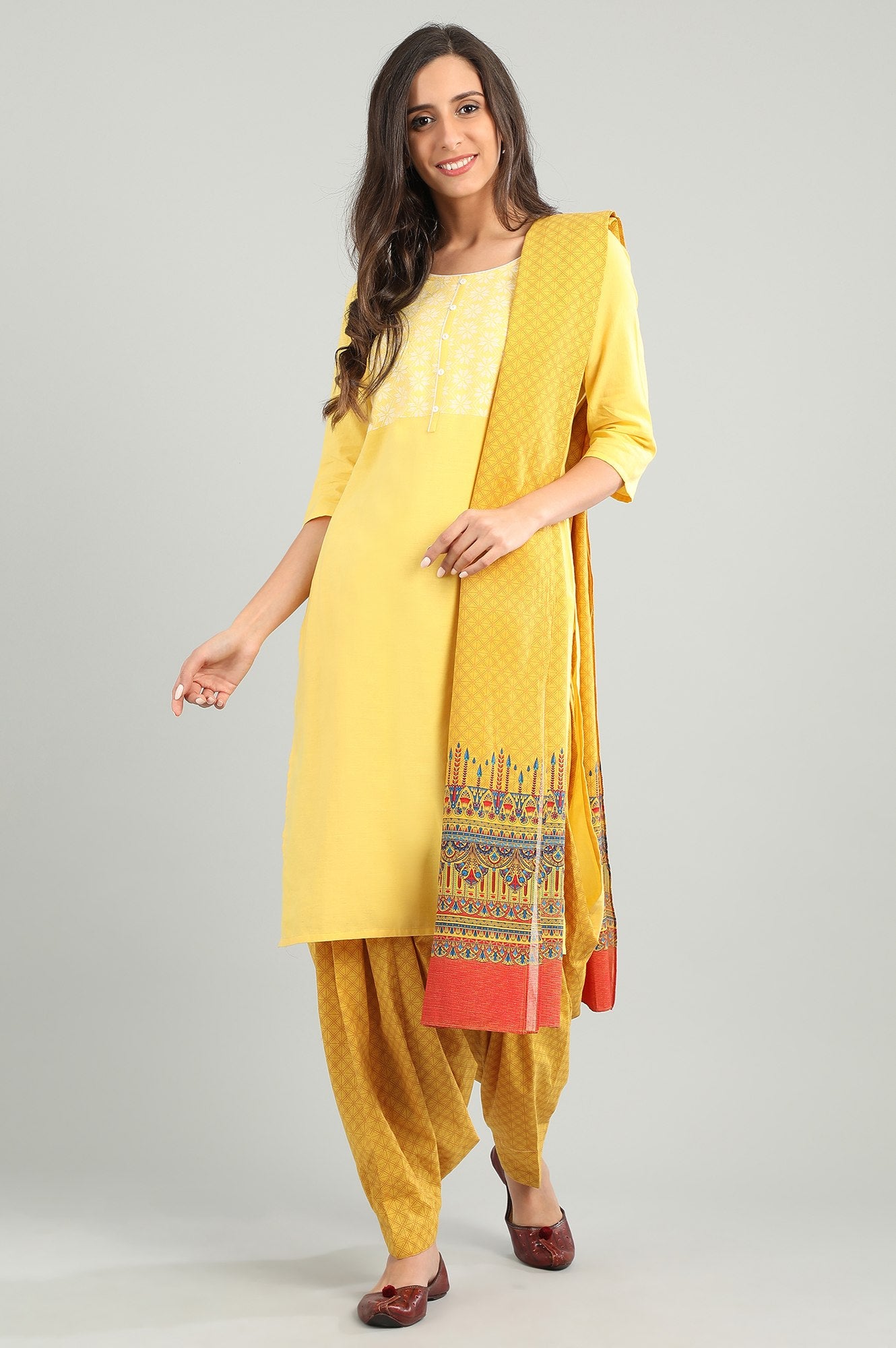 Yellow Printed Patiala Pants