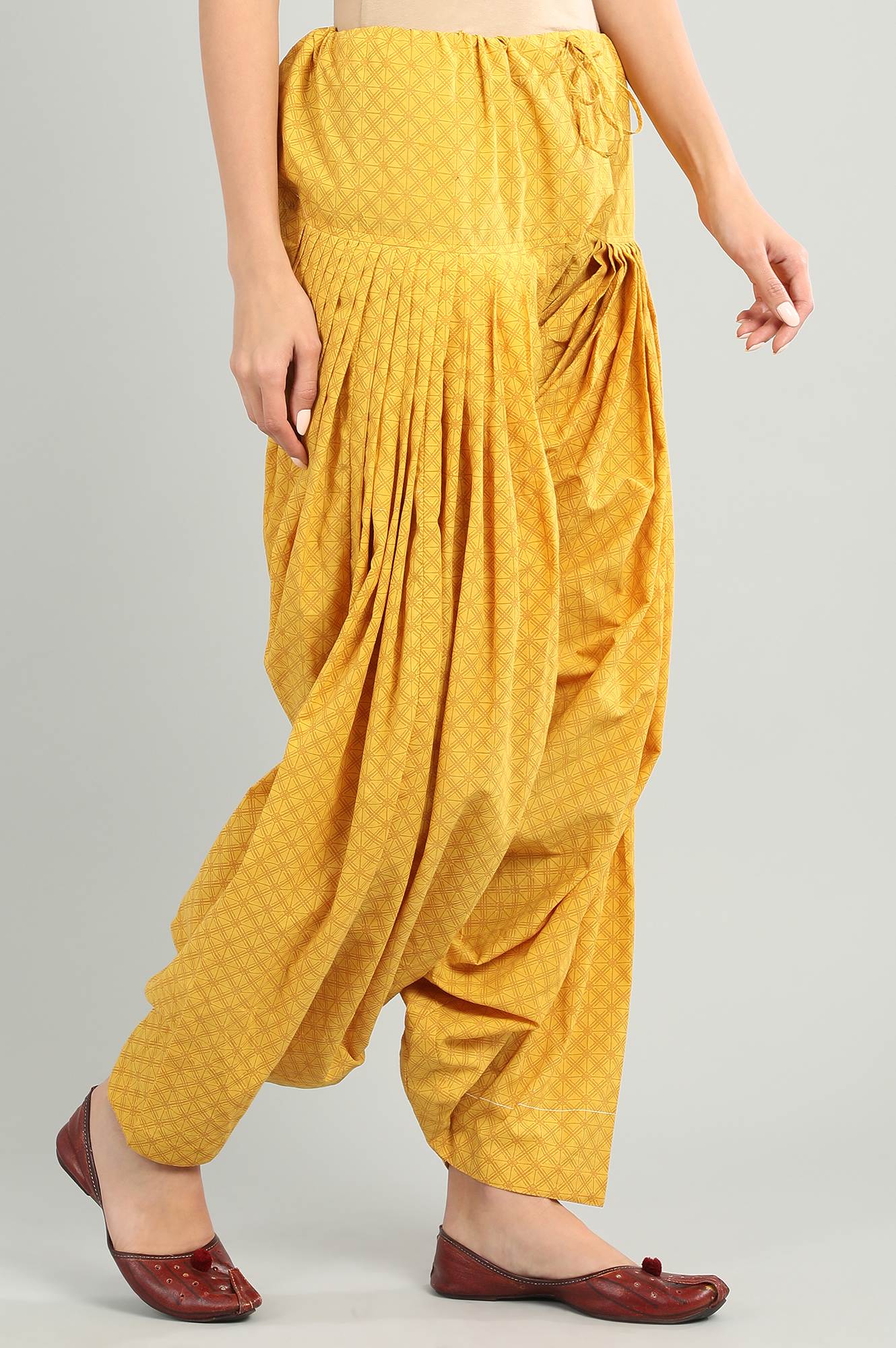 Yellow Printed Patiala Pants