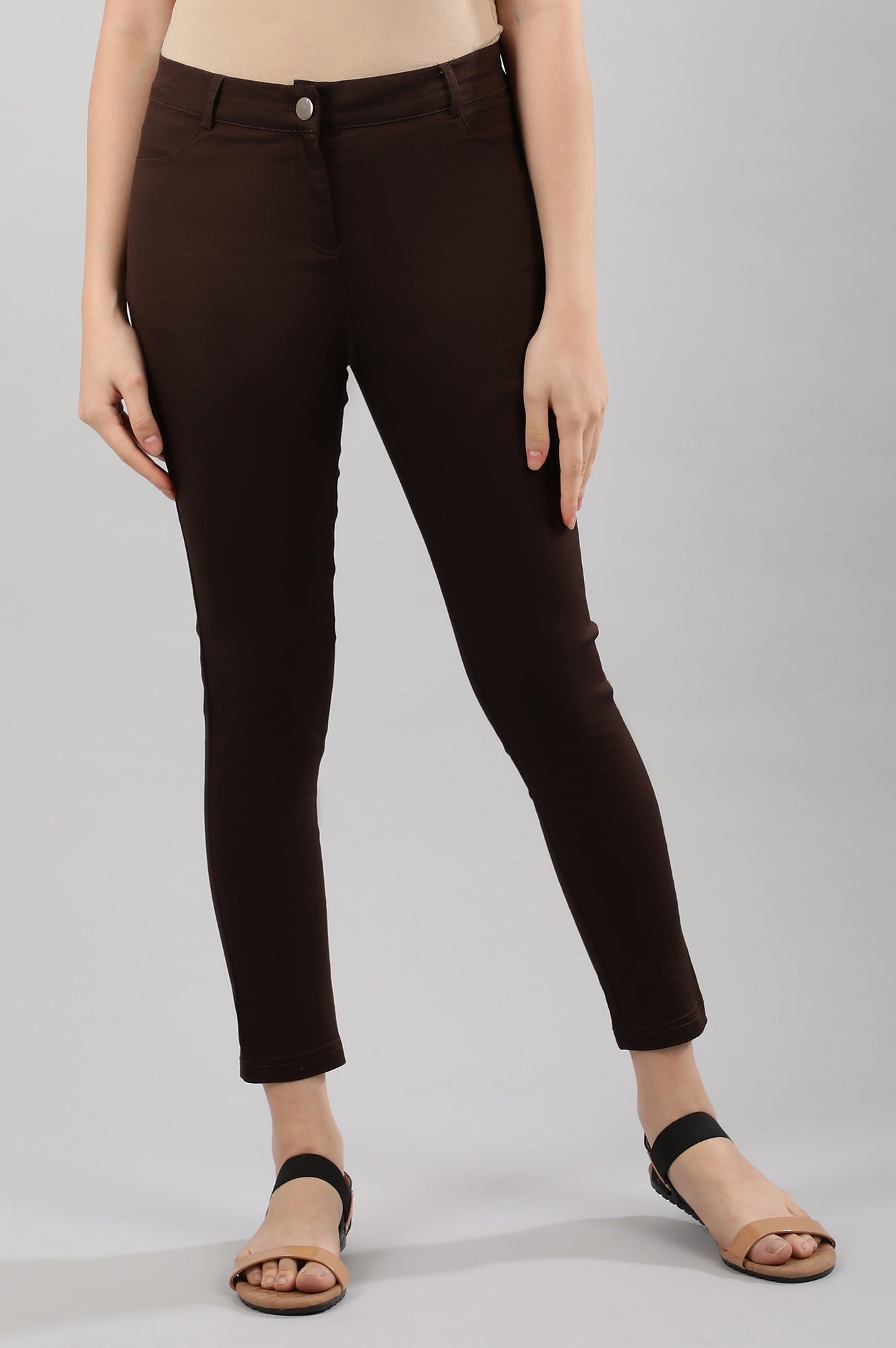 Brown Solid Jeggings