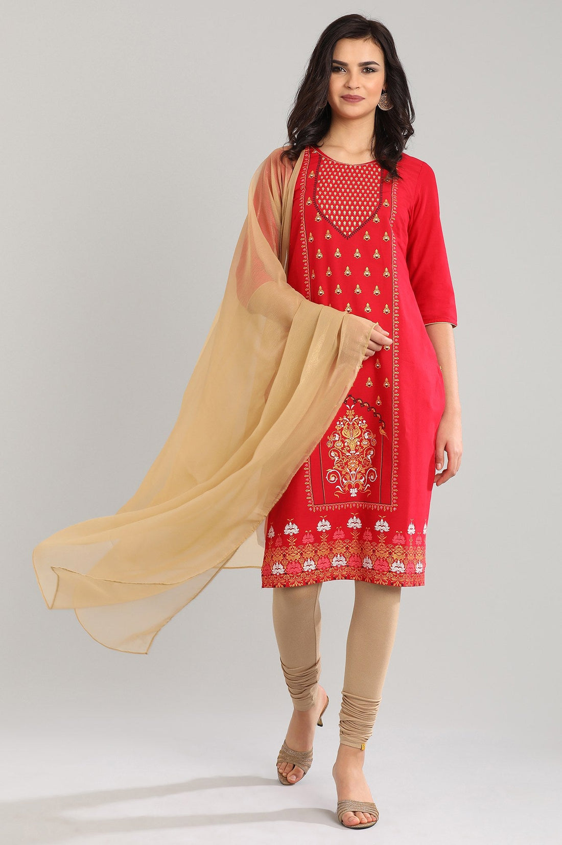 Gold Solid Ethnic Printed Woven Dupatta