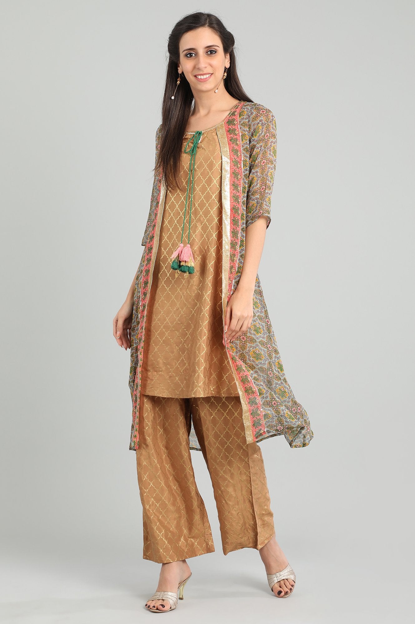 Brown Round Neck Layered kurta Set