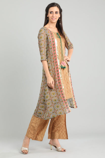 Brown Round Neck Layered kurta Set