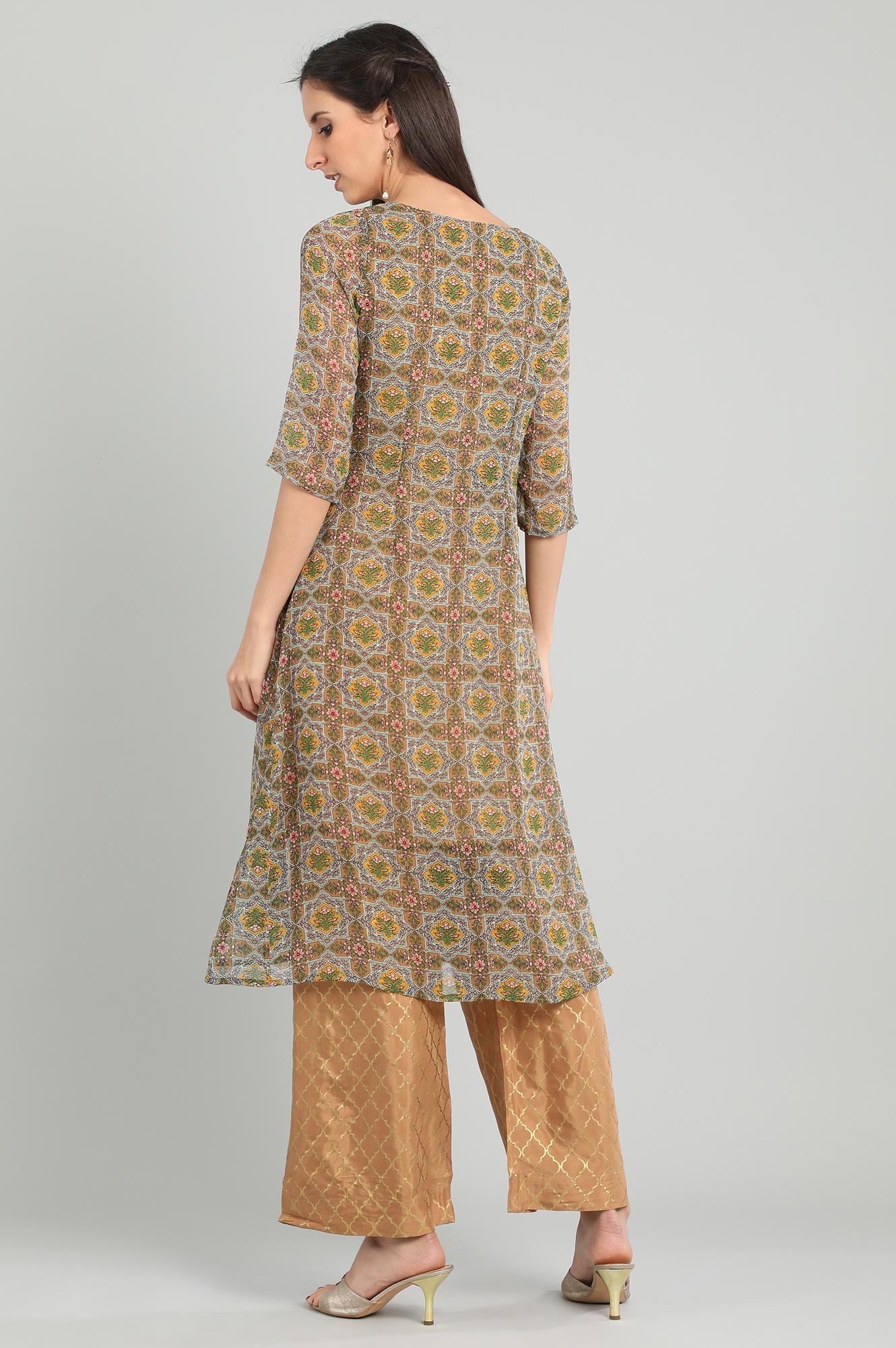 Brown Round Neck Layered kurta Set