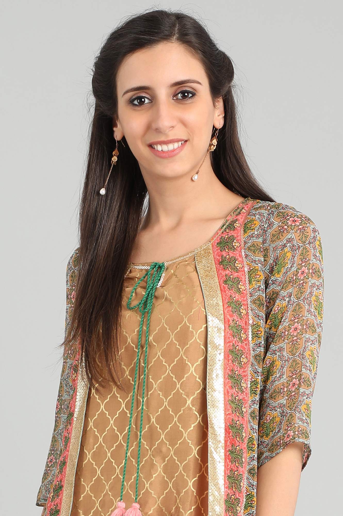 Brown Round Neck Layered kurta Set