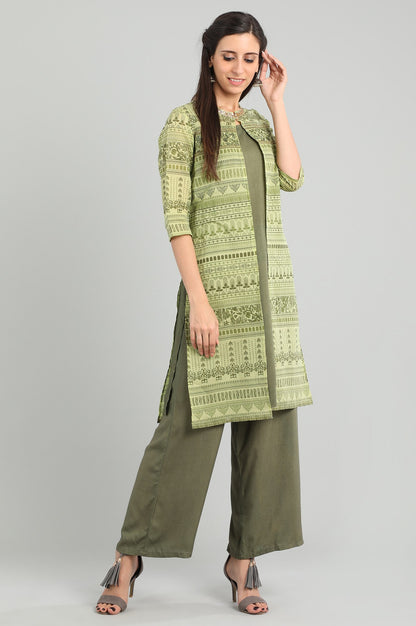 Green Round Neck Printed kurta Set