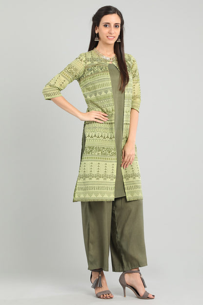 Green Round Neck Printed kurta Set