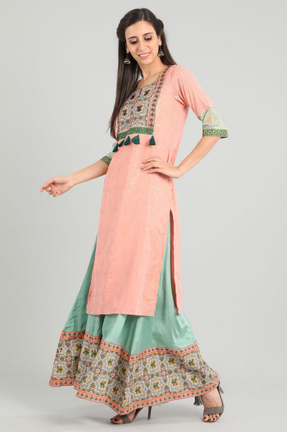 Pink Round Neck Tasselled kurta Set