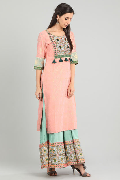 Pink Round Neck Tasselled kurta Set