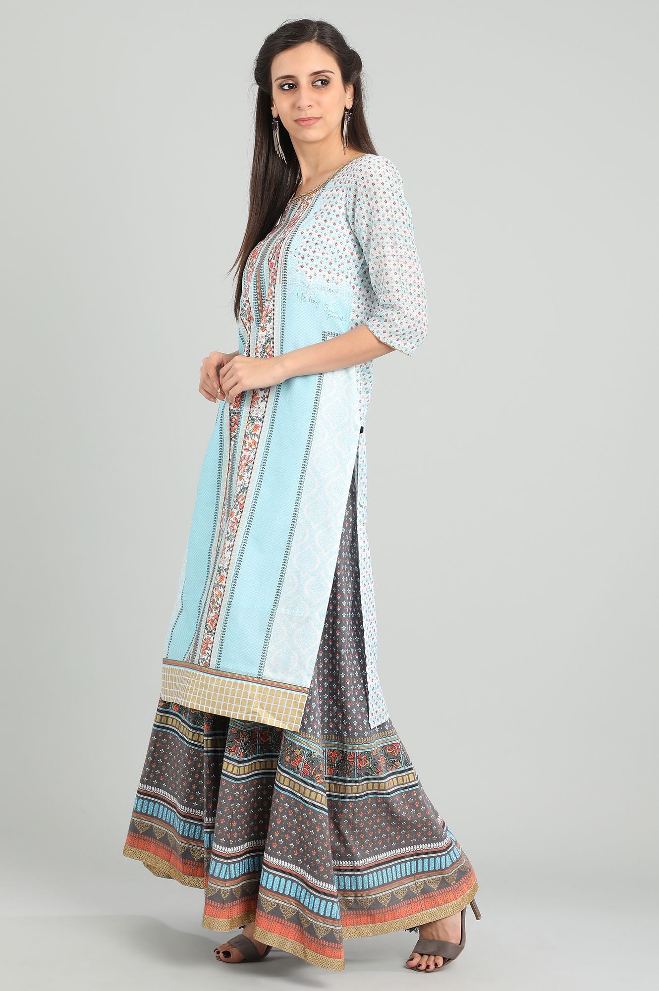 Blue Round Neck Printed kurta Set