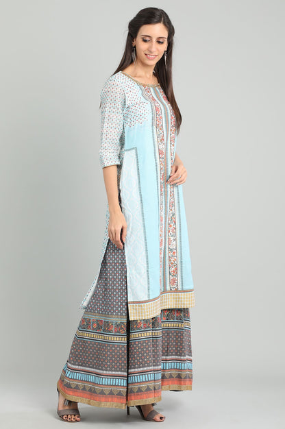 Blue Round Neck Printed kurta Set