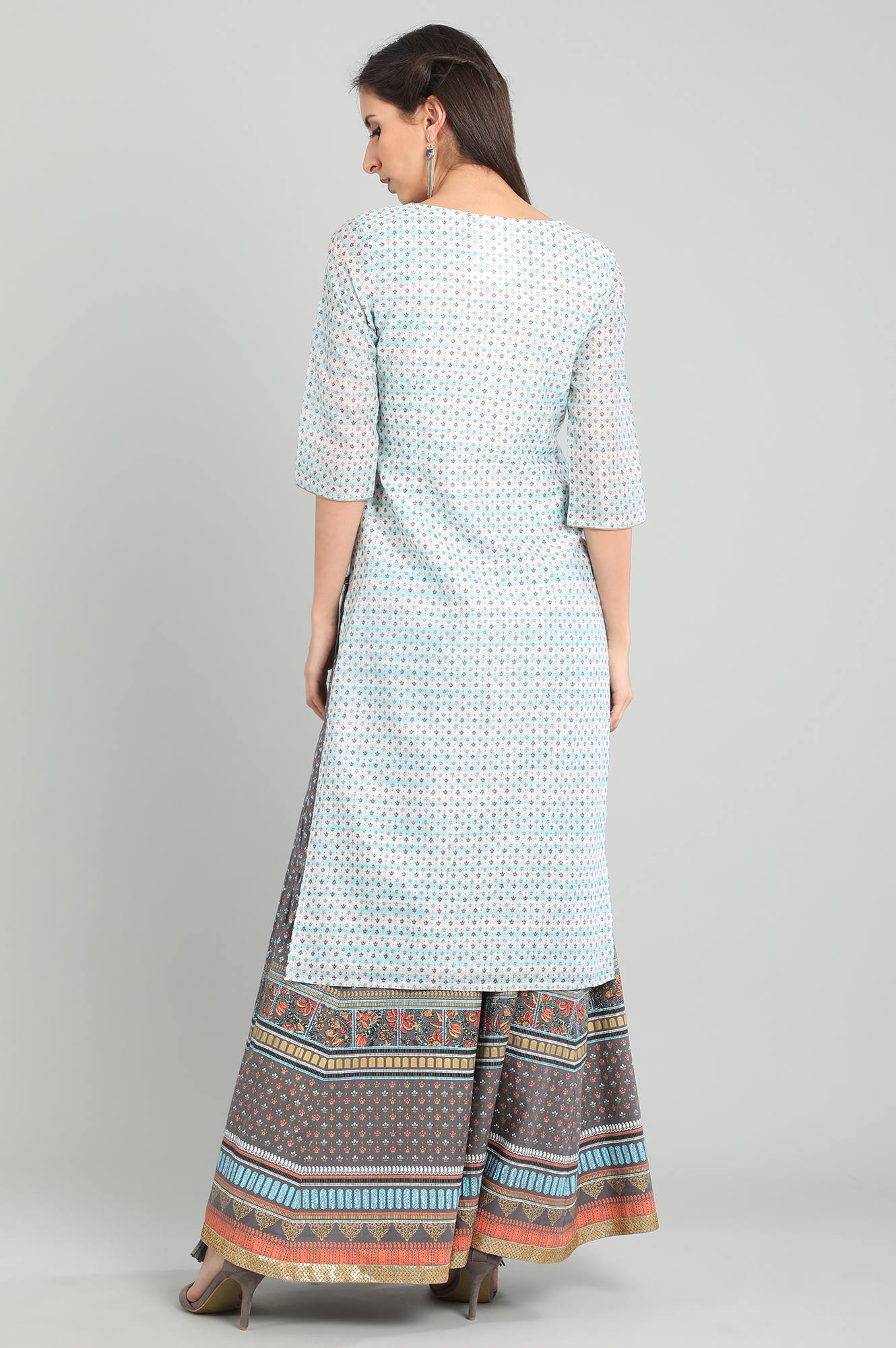Blue Round Neck Printed kurta Set