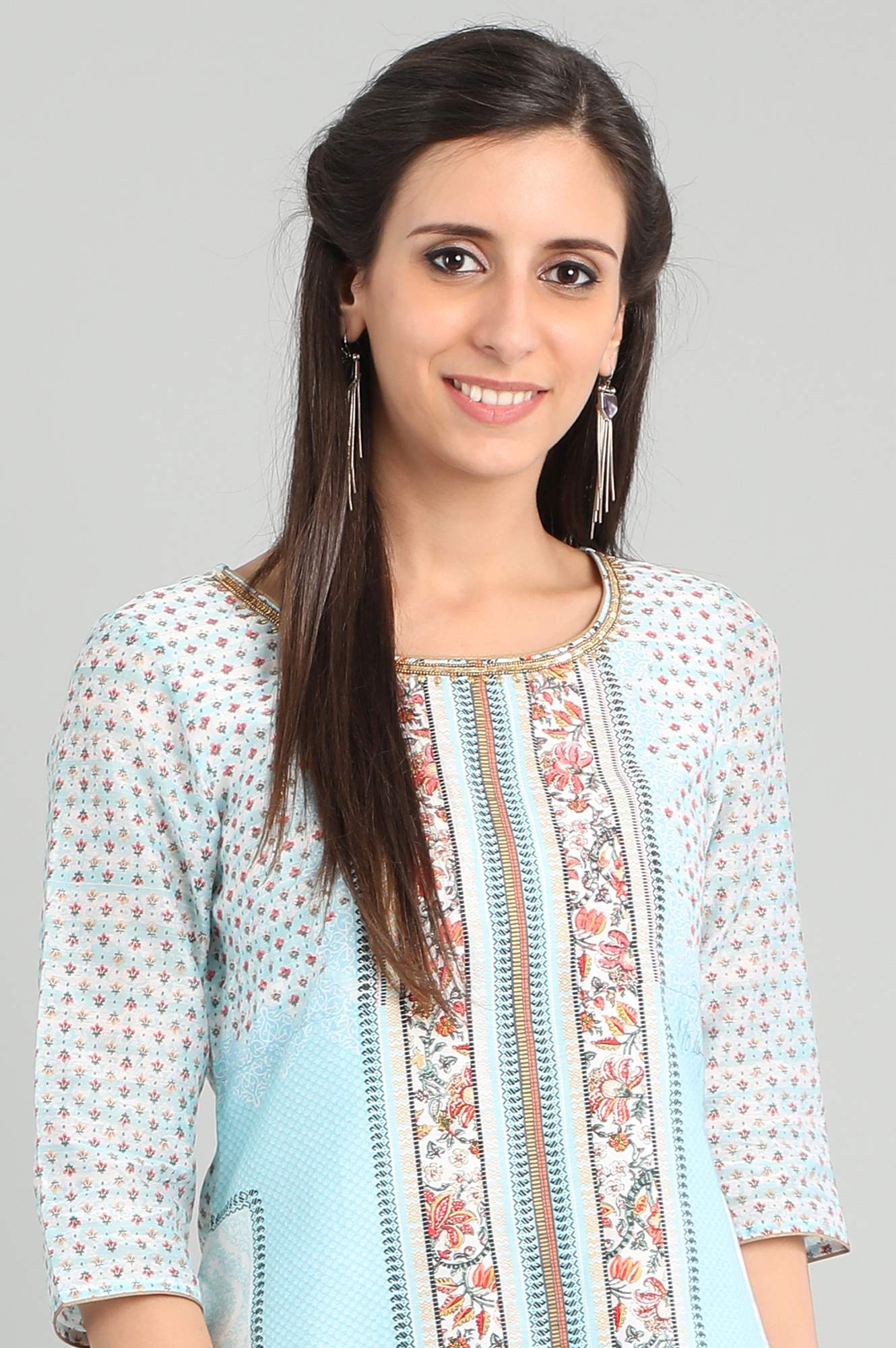 Blue Round Neck Printed kurta Set
