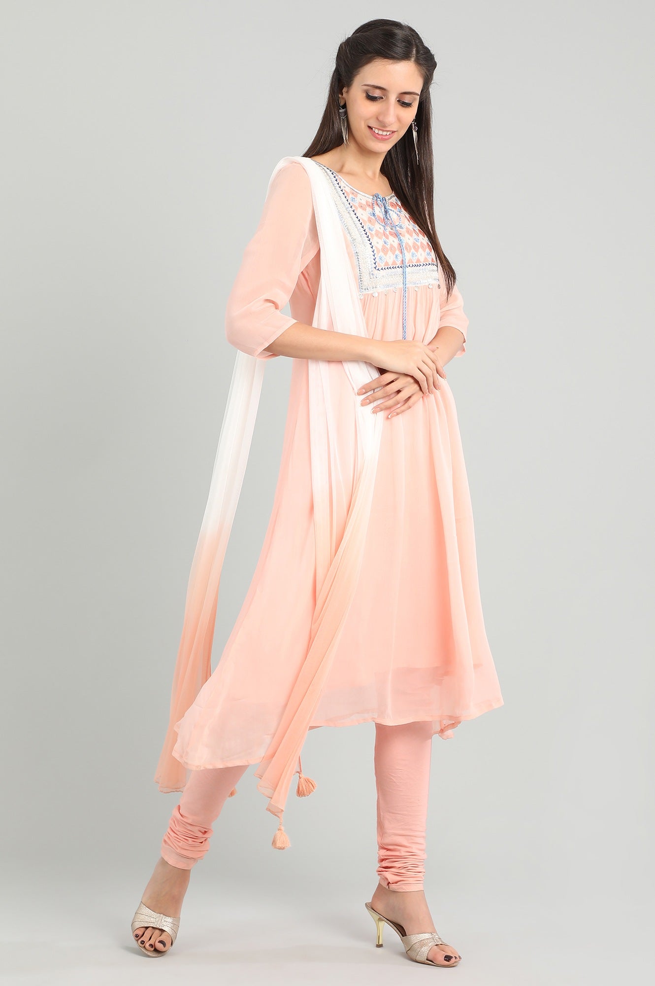 Pink Round Neck Tie-up kurta Set