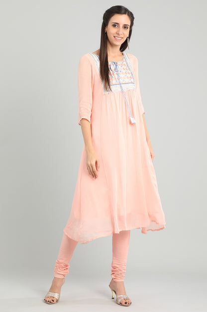 Pink Round Neck Tie-up kurta Set